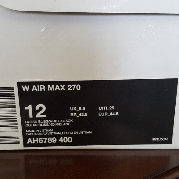 Nike Air Max 270 Ocean Bliss NWT W12 M10.5 - Picture 4 of 4
